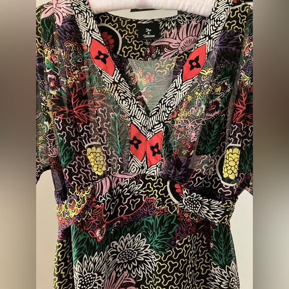 Sheer Colorful Print Dress V Neck and Back Tie - Picture 3 of 10